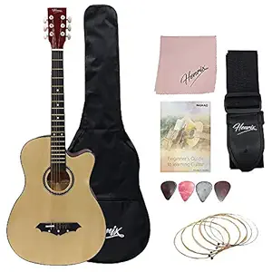 Henrix 38 Acoustic Right Handed Guitar (Natural) with Die-cast Tuners and Dual-action Truss Rod - Includes Picks, Bag, Strings, Strap, Polishing Cloth and E-Book