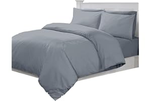 Linens World 200 Thread Count 100% Egyptian Cotton Duvet Quilt Cover Bedding Sets with Pillow cases (Grey, Double)