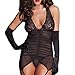 Produktbild Schwarze Perspektive Dessous Damen,ABsolute Frauen Mesh Spitze Nachthemd Aushöhlen Versuchung Nachtwäsche Bogen Sleepwear Babydoll Set Solide Unterwäsche Body (Schwarz, Asien Größe L)