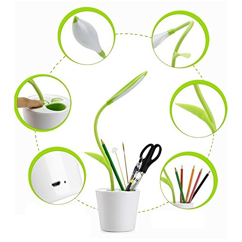 Dimmbare LED Schreibtischlampe Tischleuchte Augenschutz, flexiblen Hals LED Licht Lampe Leselampe mit USB, Gebühr für Kinder und Studenten, 3 Ebenen der Helligkeit, Grü n - 6