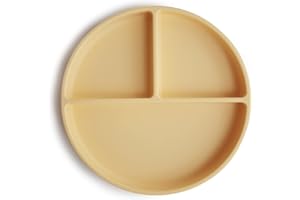 mushie Children's Plate Split with Non-Slip Suction Cup, Silicone Tableware for Babies and Toddlers, BPA-Free, Dishwasher Safe, High-Quality and Durable First Equipment, Pale Daffodil