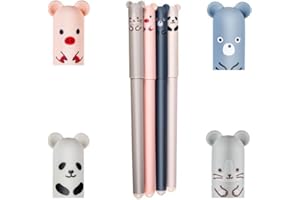 COOLDENCIA Penne cancellabili Confezione da 4 pezzi con gomma incorporata, inchiostro gel da 0,35 - Pennelli cancellabili per animali, inchiostro blu con animali e gomma. Penne Kawaii (4)