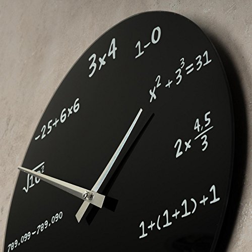 Designer Wanduhr aus Glas INKLUSIV Batterie – 35cm schwarz – Mathe Mathematik mathematic Zahlen Formeln – Design Uhr Glasuhr 35 cm rund - 2