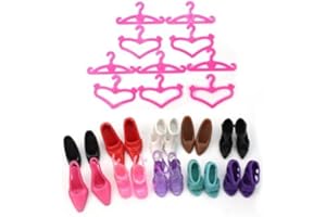 Fat-catz-copy-catz 10 or 24 Pairs Of Quality Fashion Shoes High Heels Sandals & Pink Hangers Made For 11" Girls Dolls Outfit Dress Toys (12 hangers 12 shoes)