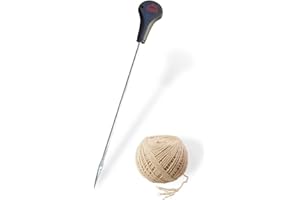 SpitJack Meat 12 Inch Trussing Needle and Butchers Cooking Twine Kit for Sewing Up Whole Hog, Pig, Roasting Chicken and Turkey. 12 Inch SS Needle and 185 Feet of Cotton Kitchen String.