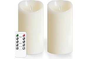 Mavandes 10 x 20CM Candele tremolanti senza fiamma con telecomando, LED a batteria Tempistica Candele pilastro di cera reale, avorio Confezione da 2 Candele elettriche finte di lunga durata