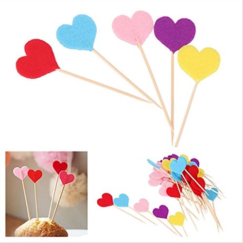 Pixnor 100 Stück Herz Cupcake Toppers Hochzeit Geburtstag Dekor - 3