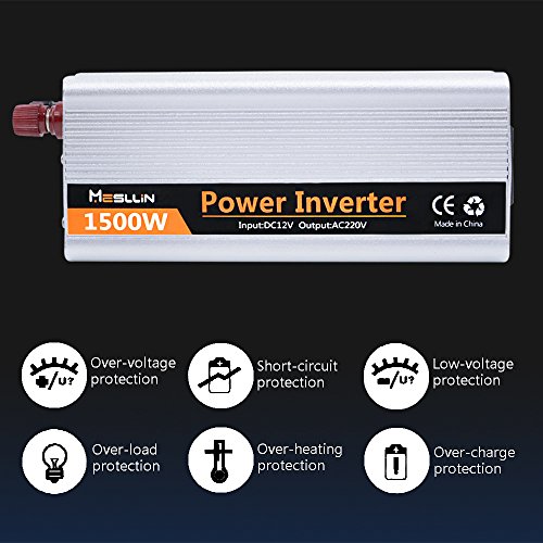 Mesllin Car inverter convertitore 1500 W (3000 W picco) onda sinusoidale modificata DC 12 V a 240 V AC per camion