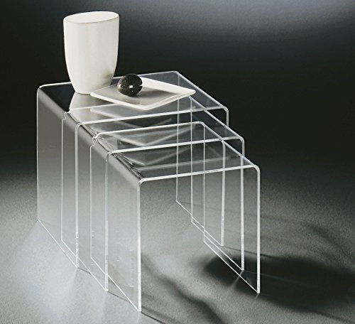 HOWE-Deko Hochwertiger Acryl-Glas Dreisatztisch, klar, 40 x 33 cm, H 35 cm und 35 x 33 cm, H 33 cm und 30 x 33 cm, H 30 cm, Acryl-Glas-Stärke 8 mm