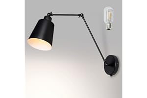 MantoLite Lampade da Parete Braccio Oscillante con Interruttore, 60CM Lampada da Comodino Luce Di Lettura, Nera Opaca Specchio da Camera Illuminazioni per Pareti Lampade Applique (Includi lampadina)