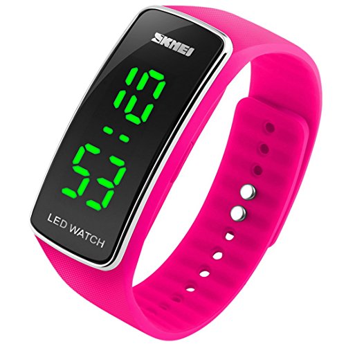 Panegy - Reloj Digital Resistente al Agua de Estilo Deportivo Silicona con LED para Niños-Color Rosado