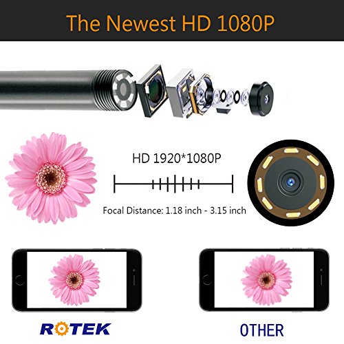 WiFi Endoskop,ROTEK Drahtlose Inspektionskamera,2.0 Megapixel 1080P HD Endoskopkamera,IP68 Wasserdichte SanitÃ¤r Schlange Kamera mit 8 LED-Leuchten fÃ¼r IOS Android Smartphone,Tablette - 5 Meter
