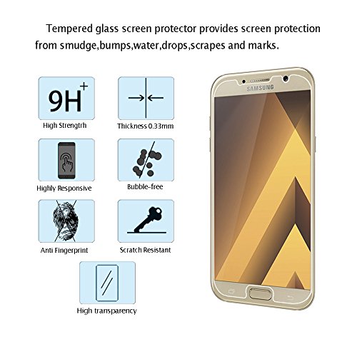 Samsung galaxy A3 (2017) Panzerglas Schutzfolie 3 Stück, WEOFUN Displayschutzglas Panzerfolie für Samsung galaxy A3 (2017) Schutzglas Folie [0.33mm, 9H, Ultra-klar] - 3