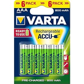 VARTA Piles AAA, rechargeables, lot de 6, Recharge Accu Power, 800 mAh Ni-Mh, sans effet mémoire, préchargées, prêtes à l’emploi