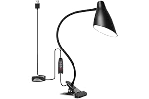 Semlos 38 LED Clip on Light, USB Desk Light, Reading Lamp for Bedroom Tabletop, 3 Color Modes 10 Dimming Brightness Desk Lamps, Adjustable Gooseneck, Auto Off