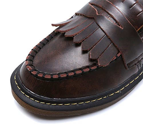 Smilun Damen Bootsschuhe Rund Toe Loafer Flach Mokassins Quaste - 3