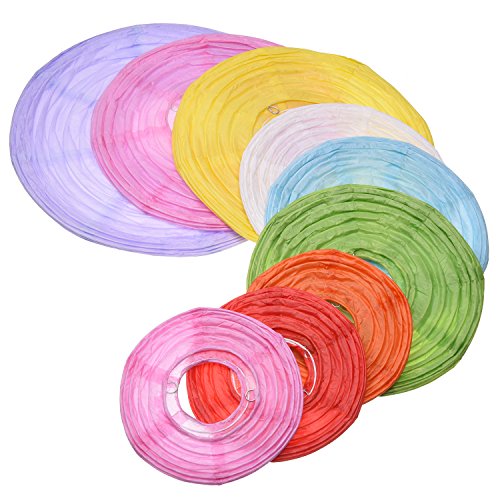 Outus Bunte Runde Papierlaterne für Geburtstag Hochzeit Weihnachten Party Dekoration, 9 Stück - 4