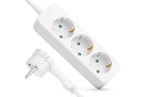 deleyCON 3-Fack Grenuttag med Plattkontakt - 5m Kabel - Ideal Bakom Möbler, Grenuttag Strömkabel Fördelare Förlängning Ströml