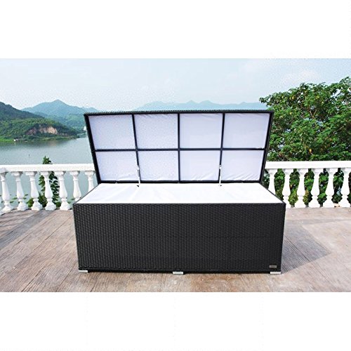OUTFLEXX praktische Kissenbox aus widerstandsfähigem Poly-Rattan in schwarz mit Gasdruckfedern und Innenbezug, 204 x 94 x 75 cm, Gartentruhe Universalbox Aufbewahrungsbox Kissentruhe, wetterfest - 4