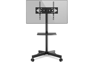 RFIVER Mobilny stojak na telewizor, na kółkach, do telewizorów 27–60 cali, z regulacją wysokości i nachylenia, wózek na telewizor z uchwytem VESA max. 400 x 400 mm, maks. 40 kg