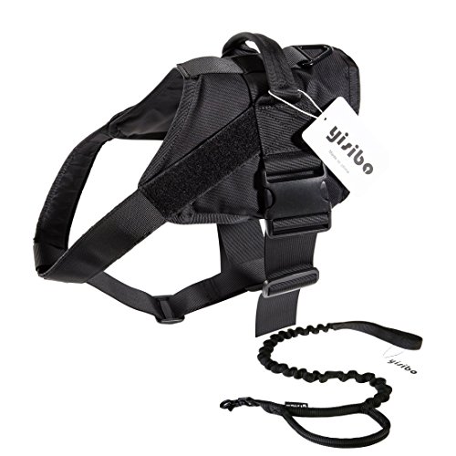 yisibo TáCtico Perro De Servicio ArnéS Y Plomo, Nylon Ajustable Militar FormacióN Patrulla Chaleco Y Correa para Perro para Perros Grandes/PequeñOs (L, Negro)