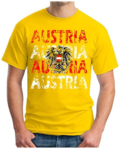 OM3 – AUSTRIA – T-Shirt ÖSTERREICH EM 2016 FRANKREICH FRANCE FUSSBALL FANSHIRT SOCCER SPORT TRIKOT EUROPAMEISTER, 3XL, gelb