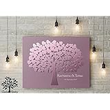 70x50 cm, 3D - Optik Leinwanddruck-Gästebuch, Hochzeitsbaum, Wedding Tree, Rustikales Gästebuch, Leinwanddruck - Baum, Keilrahmen und Holz Motiv