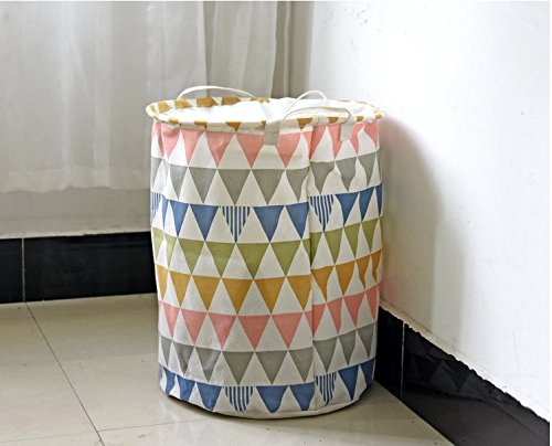 hoffom klappbar groß rund Wäschesammler Wasserdicht Baumwolle Stoff Wäschekorb, zusammenklappbar, Aufbewahrungskorb mit Vielfalt Farbe Triangle - 2