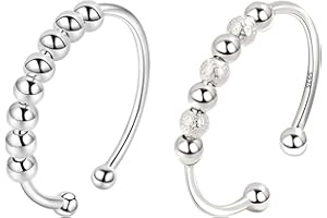 VELESAY Argento Sterling 925 Anello con Perline Antistress Anelli per Donne Anelli Spinner con Perle Anelli Sottili Regolabili Impilabil Fidget Anello Antistress Ruota Liberamente Anello Regolabile Argento