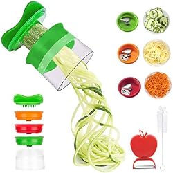 Cinati Coupeur de légumes Coupe-Spirale Râpe à légumes à la Main avec 3 Couteaux pour Carottes/concombres/Pommes de Terre/citrouilles/courgettes [Inclut Une Brosse de Nettoyage et Un éplucheur]