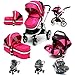 i-Safe System - Raspberry (Pink) Trio Travel System Pram & Luxury Stroller 3 in 1 Complete With Car Seat + Rain Covers