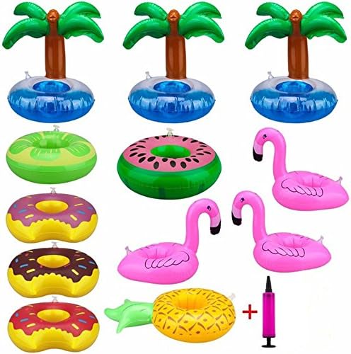Gomech Pool Floats Inflatable Drink Holder, Swimming Drink Holder Floats Coasters Toy for Beach, Pool, Tub and Water Party-12 pcs Cup Holder + hand Pump