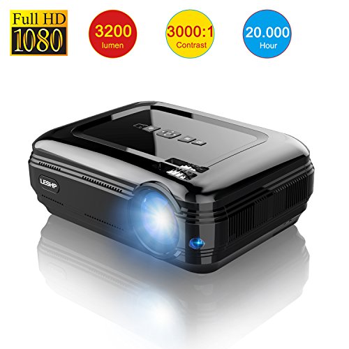 LESHP Proyector Cine en Casa LCD Full HD 3200 Lúmenes 1080P, Proyector Portátil LED Home Cinema Soporte / USB / HDMI / VGA / AV / TV para Peliculas, Videojuegos etc.