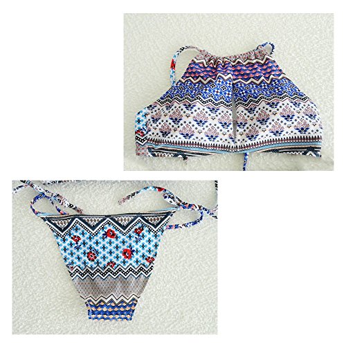 GWELL Damen Blumen Hollow Push Up Bikini Set Halter gepolstert Bademode Badebekleidung - 3