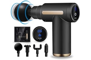 GEEGVV Massage Gun, Deep Tissue Massager Electric Handheld Massagers with 4 Massage Heads and 6 Adjustable Speeds Hand Massager with LCD Display Touchscreen Rechargeable for Muscle Pain Relief Recovery