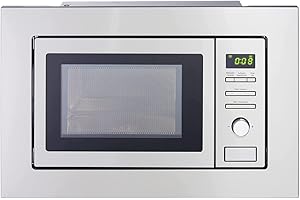 PKM Einbau-Mikrowelle MW820-EBM I 800W Mikrowellenleistung I 20L Garraum I 5 Leistungsstufen I 8 Garprogramme I Auftaufunktion I Metall-Gehäuse I Drehteller (24,5cm) I LED-Display I Silber