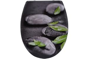 Yelcona WC-Sitz Duroplast,max. Belastung der Klobrille 150 kg Toilettensitz mit Absenkautomatik und Schnellverschluss für die einfache Reinigung, (Steine)
