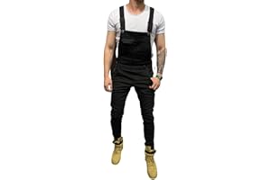 Pejihota Hombre Mono Denim Bib Mono Negro Cartas de la Moda Ropa de Trabajo Ajustable Slim Fit Jumpsuit con bolsillos