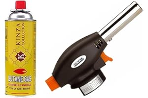 Kinza Collection - Blowtorch Head + 1 Butane Gas Canisters Included - Cooking DIY Plumbing BBQ & Weed Flame Brazing Fire Blow Torch Head + EN417 Compliant Butane Gas Bottle (Blowtorch + 1 Bottle)