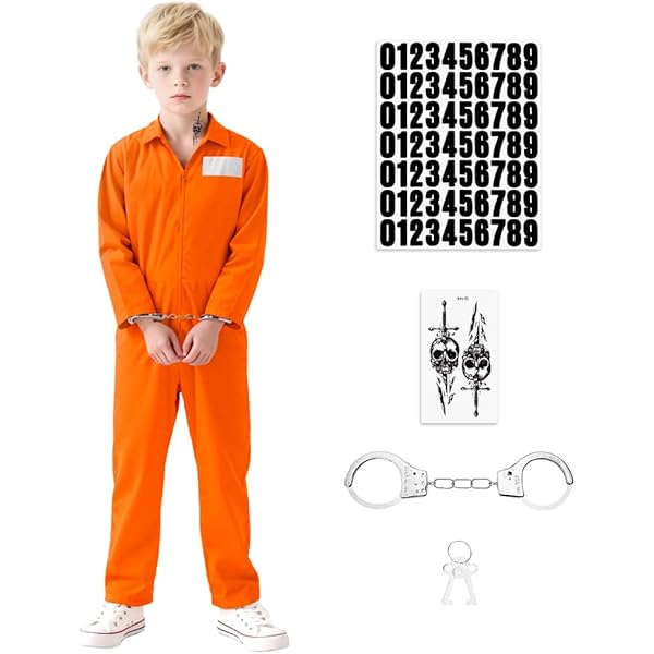NET TOYS Genial Disfraz Preso Para Chico - Naranja 135-140 Cm, 8-10 Años - Impresionante Vestido Infantil Compañero De Cárcel - El Centro De Atención Para Concurso De Disfraces Y Carnaval Infantil