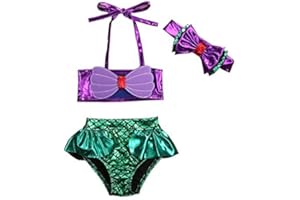 Carolilly Neonata Costume da Bagno Ragazza Sirenetta Bambina Bimba Costume da Bagno 3 Pezzi Bikini con Fascia Fiocco Bowknot(da 0 mesei -5 Anni)