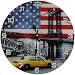 Produktbild Out of the Blue Glas Uhr Amerika Flagge & New York Taxi Durchmesser 38 cm, Wanduhr im Vintage Look mit yellow cab Motiv, ausgefallenes Geschenk für USA und Retro Fans