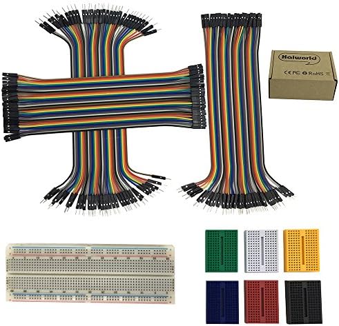 Haiworld 6pcs 170 tie point + 1pc 830 tie point Solderless Circuit Breadboard + 40P 20cm Wire Jumper Cable 1P-1P Male-Male/Female-Female/Female-Male
