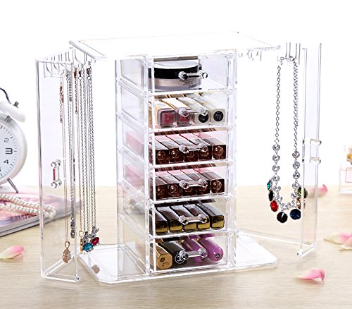 Schmuckkasten aus Acryl Schmuckaufbewahrung mit 6 Fächern und 2 Seitentüren mit Kettenhaken Kosmetik Aufbewahrungsbox von der Marke MyBeautyworld24 - 5