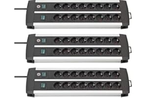 Brennenstuhl Barre multiprise en aluminium de qualité supérieure Noir 16-fach | 3er Pack noir/argent
