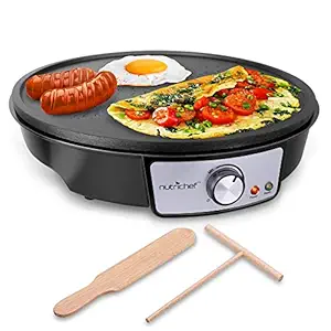 NutriChef Electric Crepe Maker Griddle, 12 inch Nonstick Use also For Pancakes Blintzes Eggs & More Black (PCRM12)