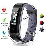 Lacyie Fitness Armband Uhr mit Pulsmesser Intelligente Uhr Fitness Tracker Schrittzähler Doppeltes Farben Bluetooth Fitness Tracker IP68 Wasserdicht SchlafMonitor Kompatibel mit Android & IOS (Grau)