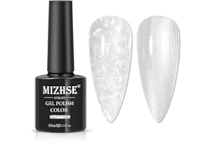 MIZHSE Pearl Effect żelowy lakier do paznokci, brokatowy, biały, przezroczysty, błyszczący, perłowo-biały, żel do paznokci, lakier do paznokci z nicią, 10 ml x 1 UV LED Soak Off Gel Polish zestaw