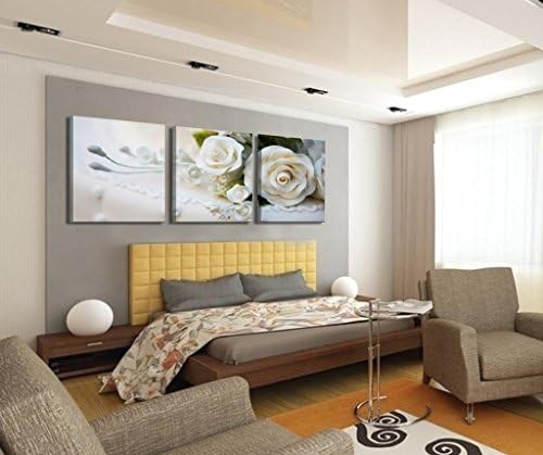 Mon Kunst 3 Piece White Roses Split Canvas Picture of Art Wall Canvas Artwork All Images on Large Wood Frames 40*40cm x3(Stretched and Framed) Ready to Hang