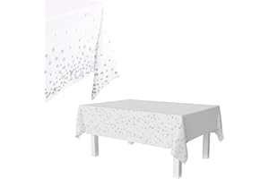 Bailinks Party Tablecloths,2 Pack Disposable Table Covers,137 * 274cm Plastic Rectangular Table Cloth for Birthday Party,Picnic,Halloween, Christmas Party Decorations（Silver Star）